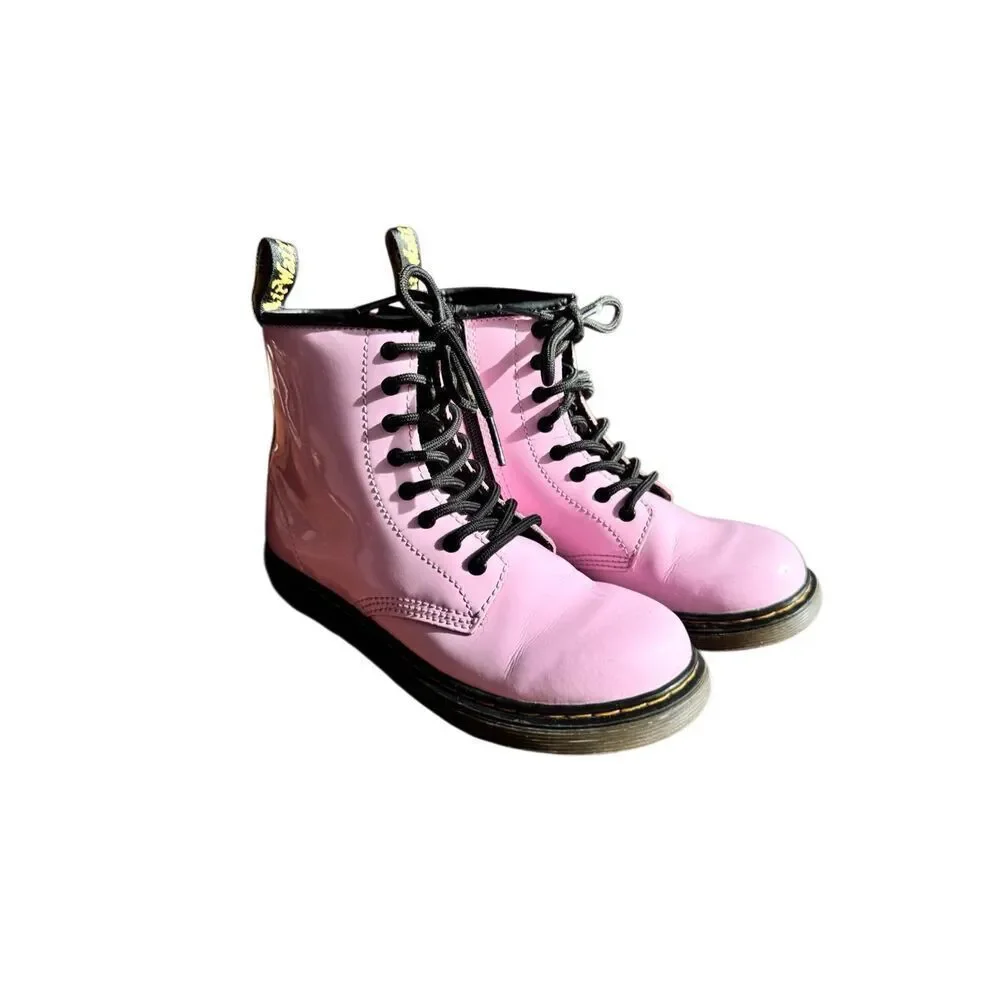 Dr Martens 1460 J Pink Patent Boots Girls Size 3 Youth Side Zip Combat